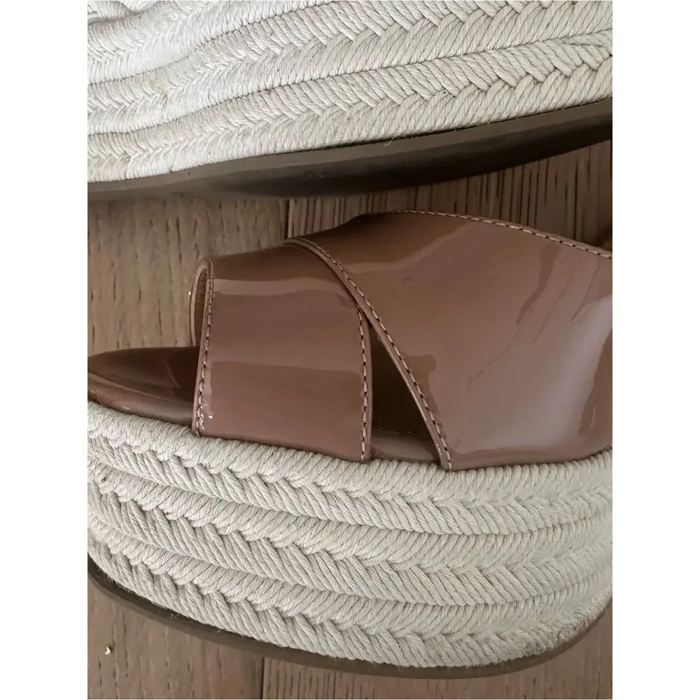Sergio Rossi Patent Peep Toe Wedge Sandal In Off Nude 36
